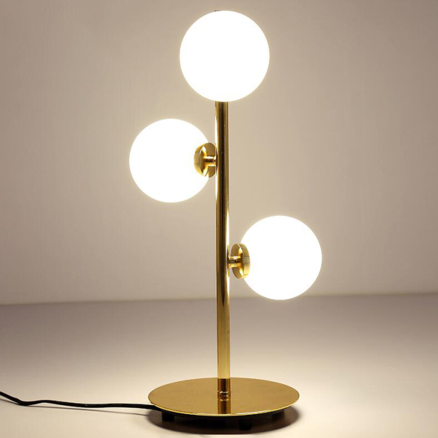 Modern Style 3-Light Table Lamp in Gold with Opal Glass Globes