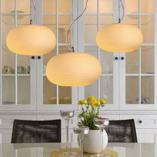 Modern White 1 Light Pendant Light with Ribbed Blown Glass Shade