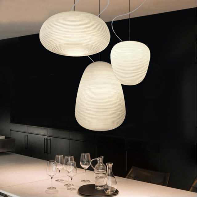 Modern White 1 Light Pendant Light with Ribbed Blown Glass Shade