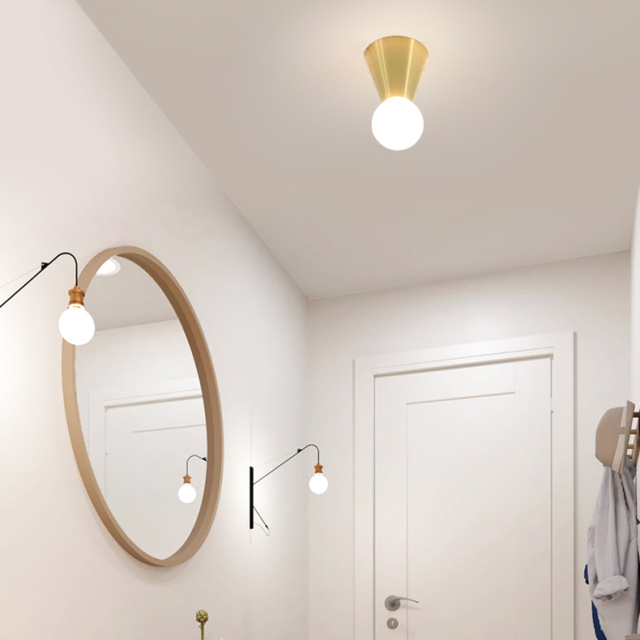 Mid Century Modern Brass Flush Mount Mini Ceiling Light for Hallway Foyer