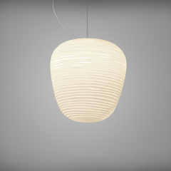 Modern White 1 Light Pendant Light with Ribbed Blown Glass Shade