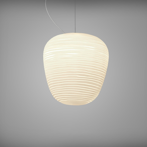 Modern White 1 Light Pendant Light with Ribbed Blown Glass Shade