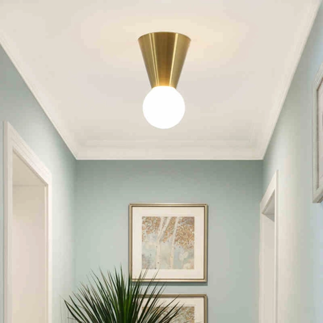 Mid Century Modern Brass Flush Mount Mini Ceiling Light for Hallway Foyer