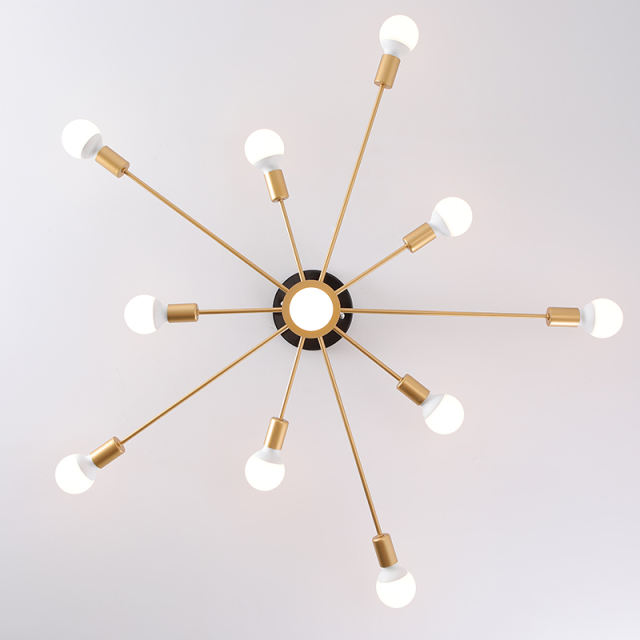 Mid Century Modern 10 Light Sputnik Ceiling Light in Black/Gold