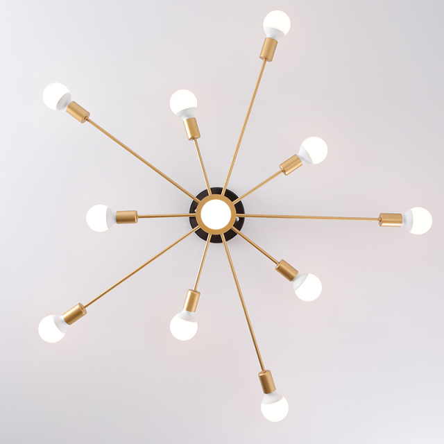 Mid Century Modern 10 Light Sputnik Ceiling Light in Black/Gold for Bedroom Living Room