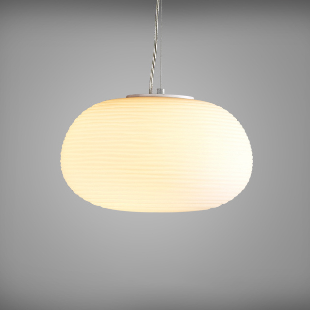 Modern White 1 Light Pendant Light with Ribbed Blown Glass Shade