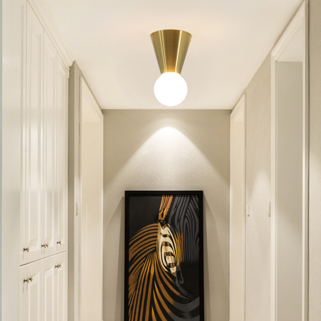 Mid Century Modern Brass Flush Mount Mini Ceiling Light for Hallway Foyer