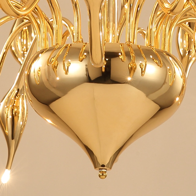 Mid Century Modern 12 Light Swan Chandelier in High Lustre Gold Plated Finish for Foyer, Living Room or Bedroom