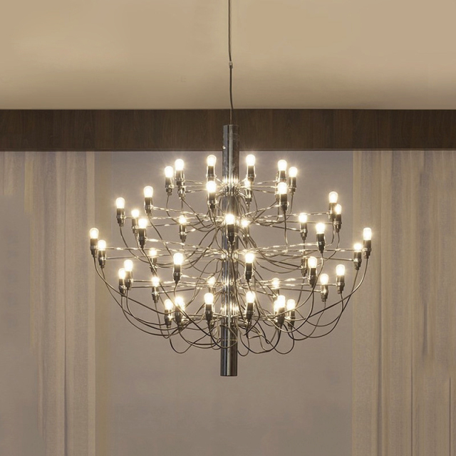 Mid Century Modern Chandelier in Chrome, 18/30/50 Lights Suspension Pendant Chandelier for High Ceiling Entryway Foyer Dining Room