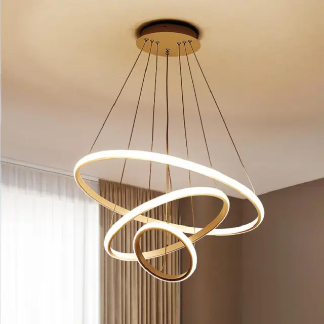 Minimalist Triple Circle LED Chandelier for Large Entryway, Living, Kitchen or Dining Room