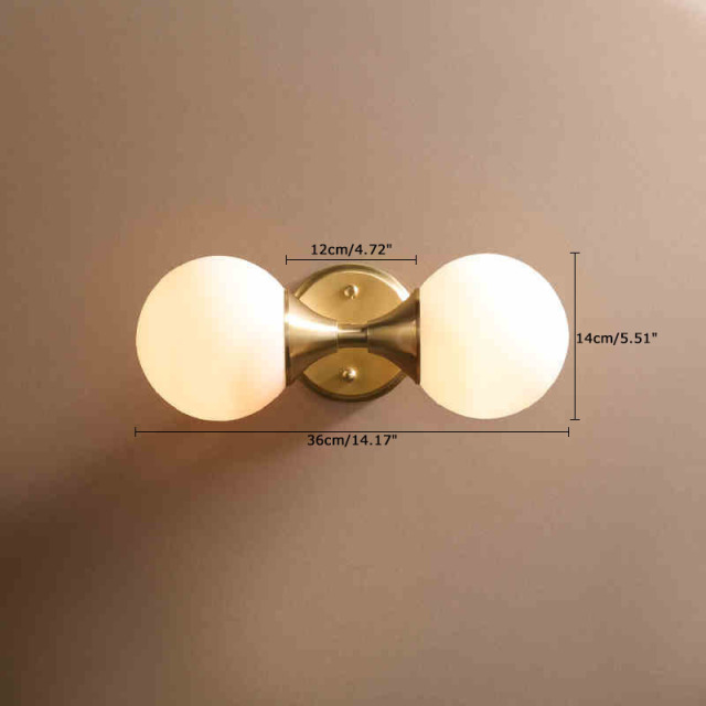 Modern Brass 2-Light Wall Sconce Bathroom Vanity Light with Opal Globes