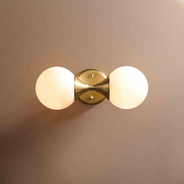 Modern Brass 2-Light Wall Sconce Bathroom Vanity Light with Opal Globes