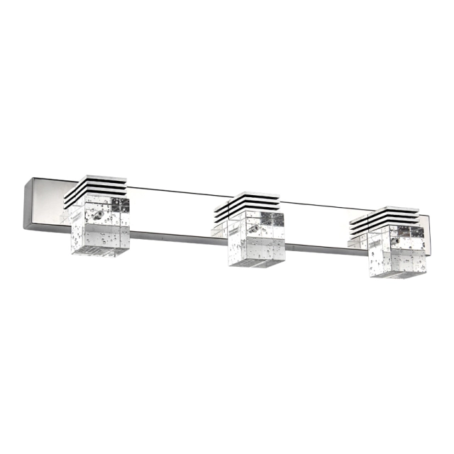 Contemporary 3-Light LED Vanity Light in Chrome with Crystal Glass Squares