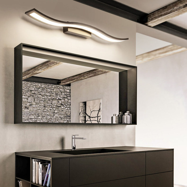 Contemporary Style Minimalist Wave LED Vanity Light in Black/White Finish