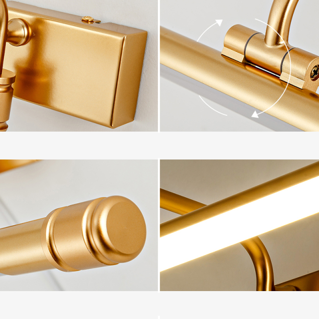 Mid Century Modern LED Vanity Light in Matte Gold Angle Adjustable