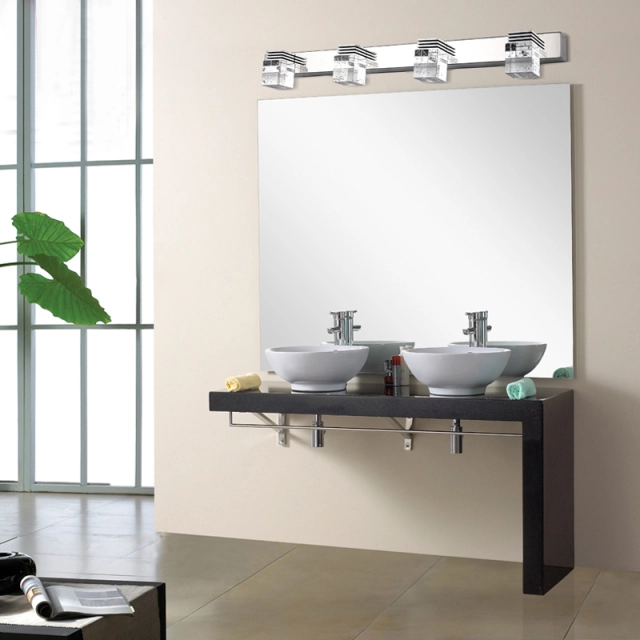 Contemporary 3-Light LED Vanity Light in Chrome with Crystal Glass Squares