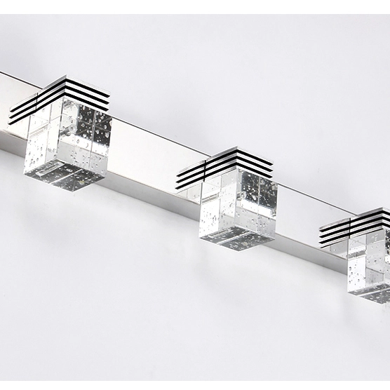 Contemporary 3-Light LED Vanity Light in Chrome with Crystal Glass Squares