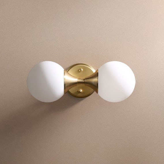 Modern Brass 2-Light Wall Sconce Bathroom Vanity Light with Opal Globes