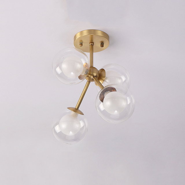 Contemporary Style 4 Light Bubble Semi Flush Mount in Brass