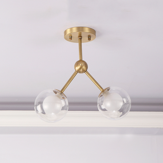 Contemporary Style 4 Light Bubble Semi Flush Mount in Brass
