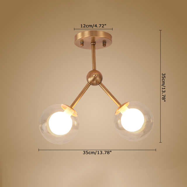 Contemporary Style 4 Light Bubble Semi Flush Mount in Brass