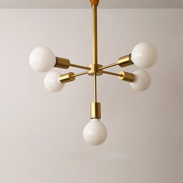 Mid Century Modern 7 Light Brass Suspension Chandelier