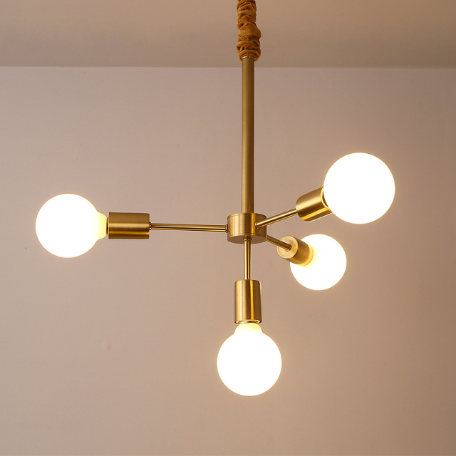 Mid Century Modern 7 Light Brass Suspension Chandelier