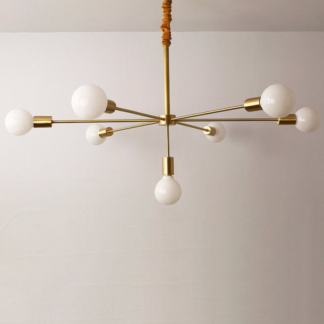 Mid Century Modern 7 Light Brass Suspension Chandelier