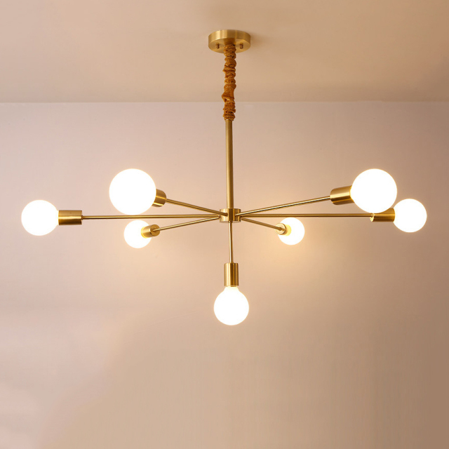 Mid Century Modern 7 Light Brass Suspension Chandelier