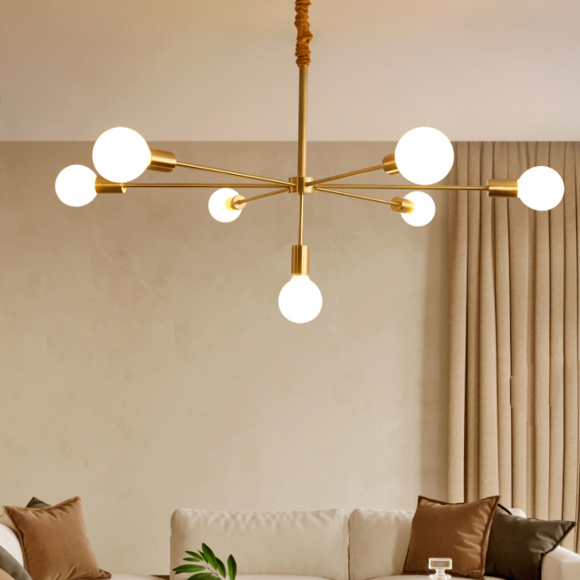 Mid Century Modern 7 Light Brass Suspension Chandelier