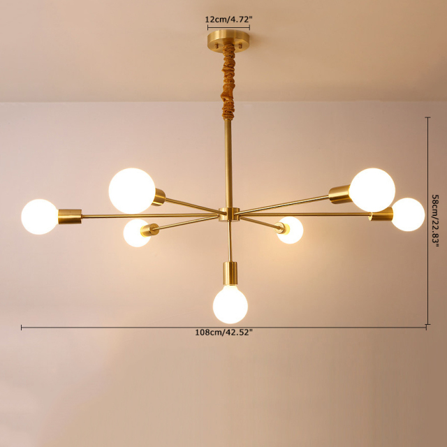 Mid Century Modern 7 Light Brass Suspension Chandelier