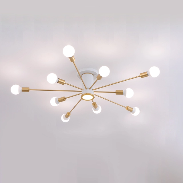 Mid Century Modern 10 Light Sputnik Ceiling Light in Black/Gold for Bedroom Living Room