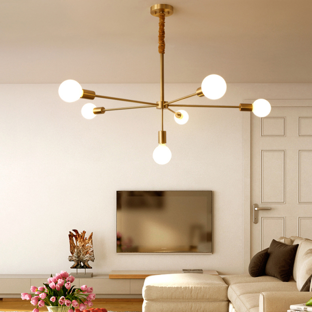 Mid Century Modern 7 Light Brass Suspension Chandelier