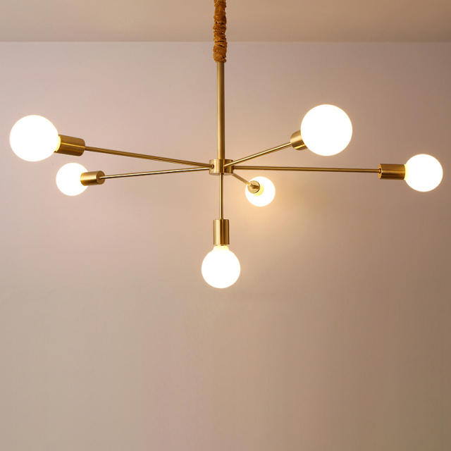 Mid Century Modern 7 Light Brass Suspension Chandelier