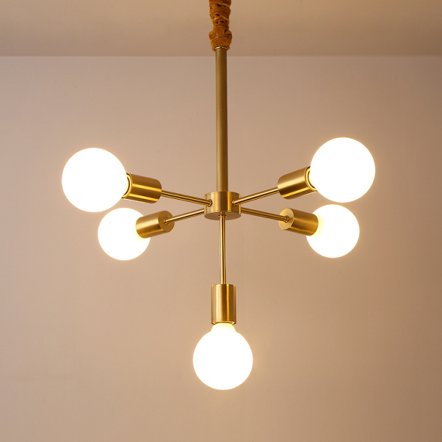 Mid Century Modern 7 Light Brass Suspension Chandelier