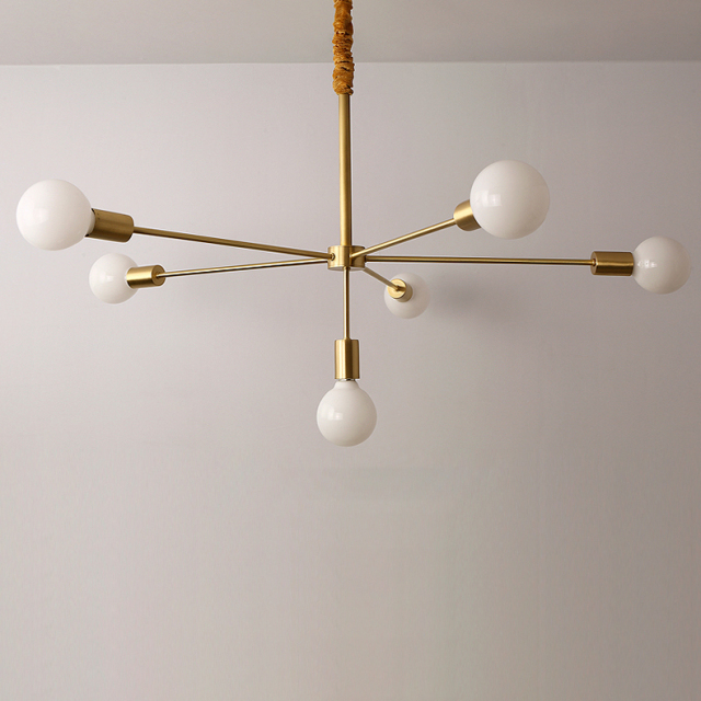 Mid Century Modern 7 Light Brass Suspension Chandelier