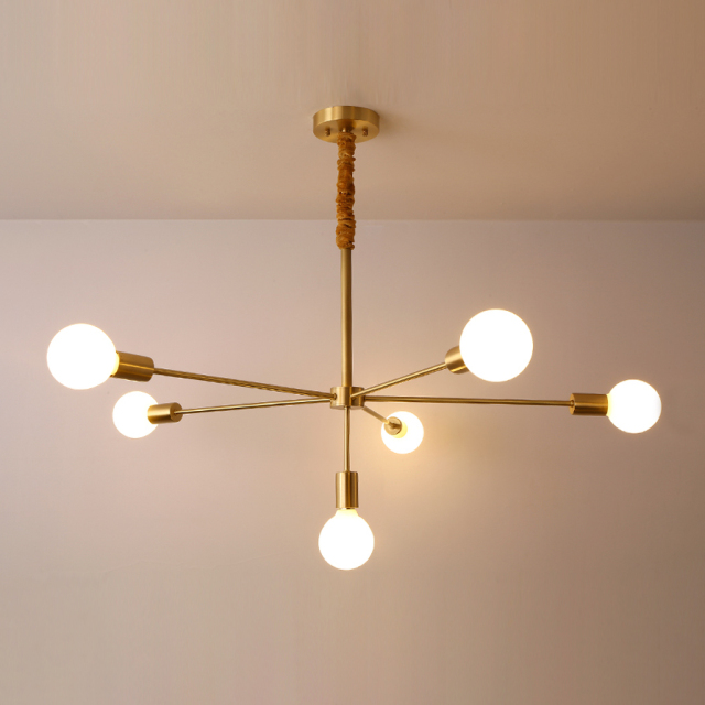 Mid Century Modern 7 Light Brass Suspension Chandelier