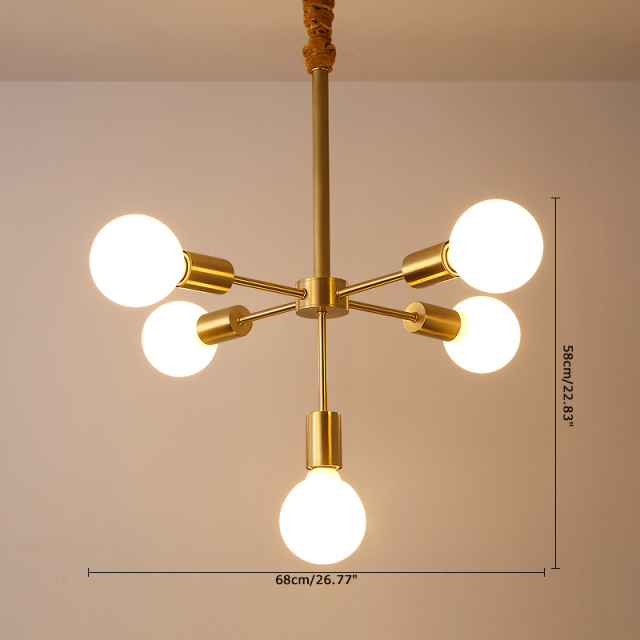 Mid Century Modern 7 Light Brass Suspension Chandelier