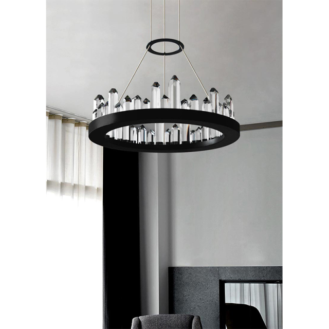 Modern Crystal Style 15 3/4&quot; Wide LED Round Chandelier in Black with K9 Crystal Strips for Dining Room Bedroom or Living Room