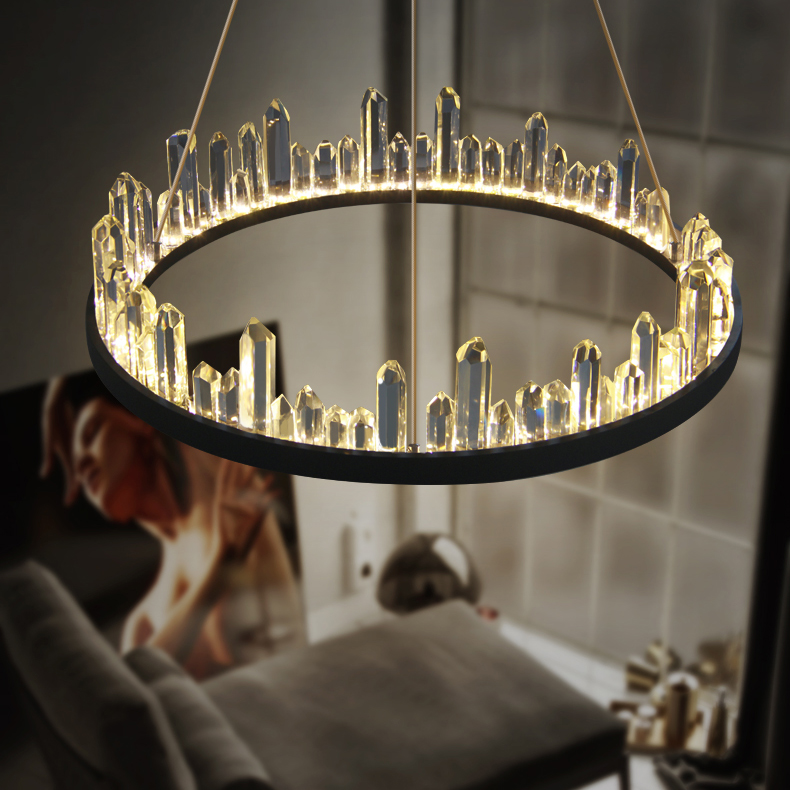 Modern Crystal Style 15 3/4" Wide LED Round Chandelier in Black with K9 Crystal Strips for Dining Room Bedroom or Living Room