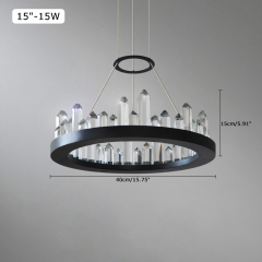 Modern Crystal Style 15 3/4" Wide LED Round Chandelier in Black with K9 Crystal Strips for Dining Room Bedroom or Living Room