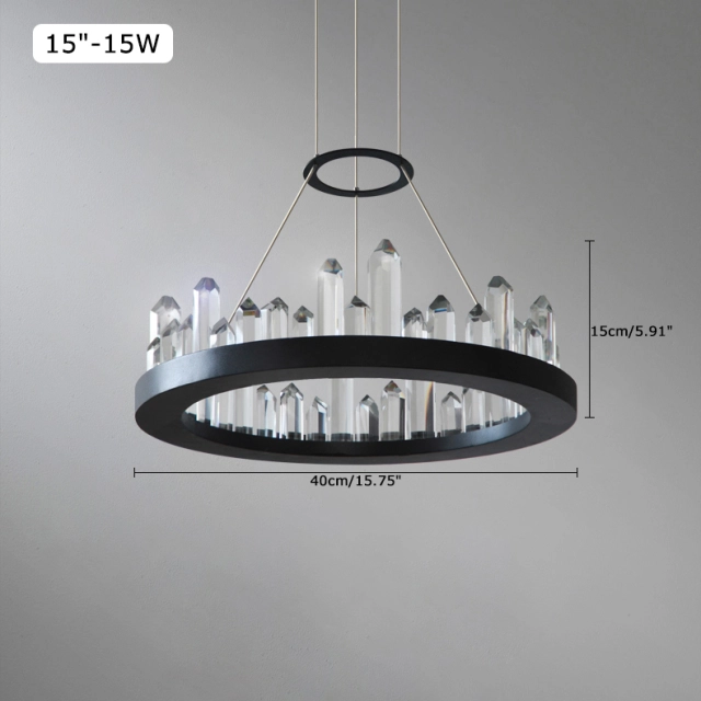 Modern Crystal Style 15 3/4&quot; Wide LED Round Chandelier in Black with K9 Crystal Strips for Dining Room Bedroom or Living Room