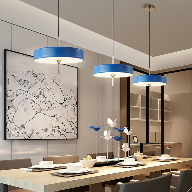 Modern Style Round LED Pendant Lamp in Black/White/Blue for Kitchen Island Dining Room Restaurant