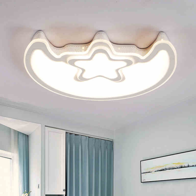 Dimmable LED Modern Lighting Star Moon Flush Mount Ceiling Light in White for Kid's Room,3000K 6000K