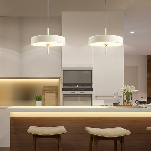 Modern Style Round LED Pendant Lamp in Black/White/Blue for Kitchen Island Dining Room Restaurant