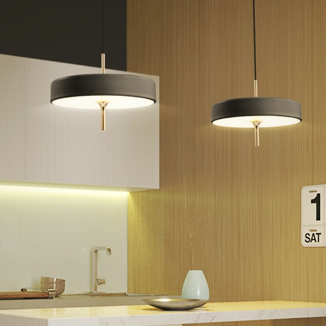 Modern Style Round LED Pendant Lamp in Black/White/Blue for Kitchen Island Dining Room Restaurant