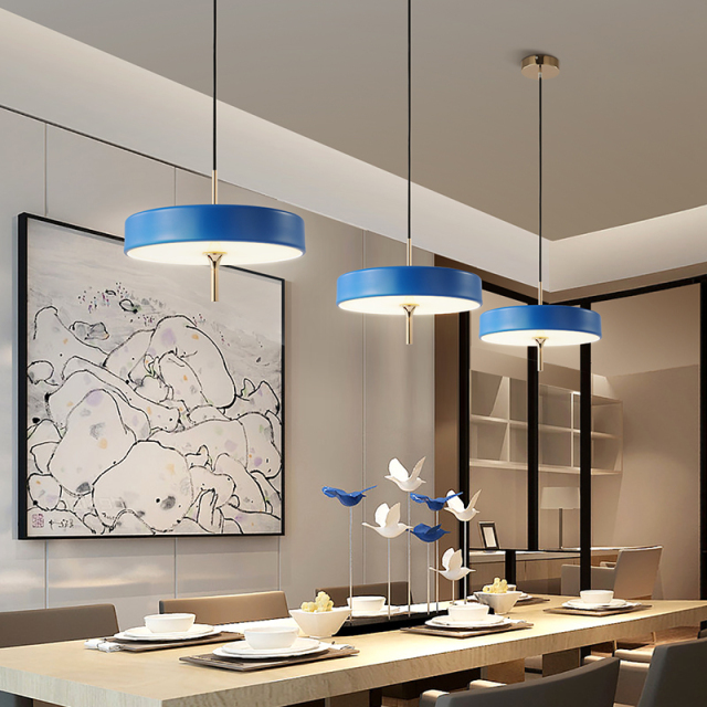 Modern Style Round LED Pendant Lamp in Black/White/Blue for Kitchen Island Dining Room Restaurant
