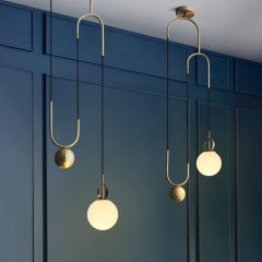 Mid-Century Modern Single Brass Corner Hanging Globe Nightstand Pendant Light for Bedroom Living Room Kitchen