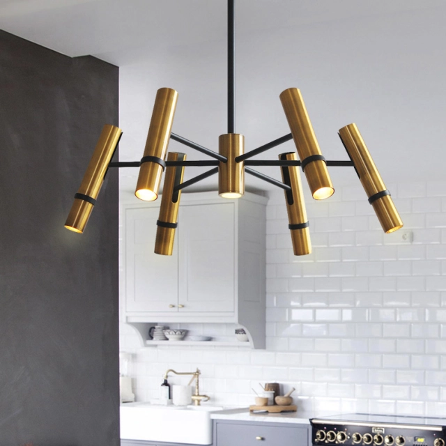 Mid-Century Modern 7/9 Light LED Chandelier Spotlight in Black and Glod Heads Adjustable for Restaurant Kitchen Dining Room