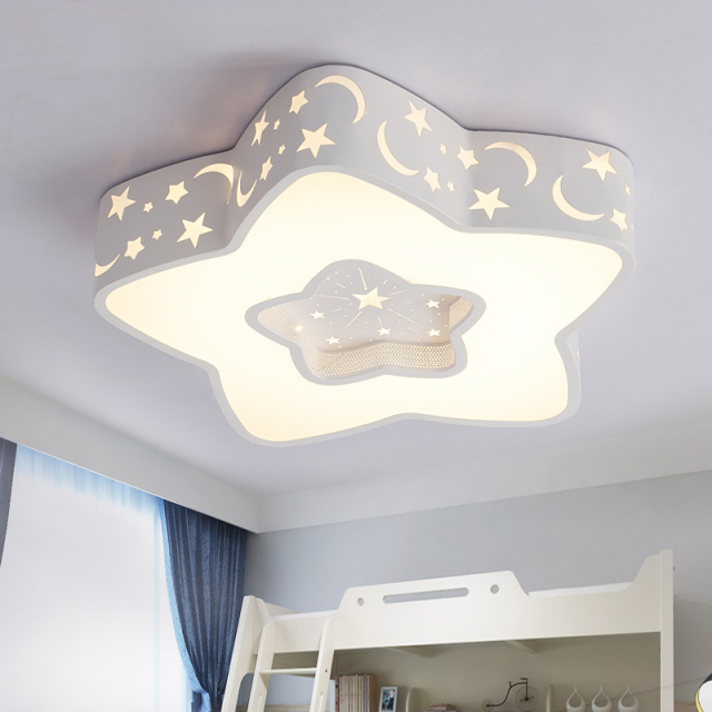 Modern White Star LED Flush Mount Ceiling Light for Children's Room
